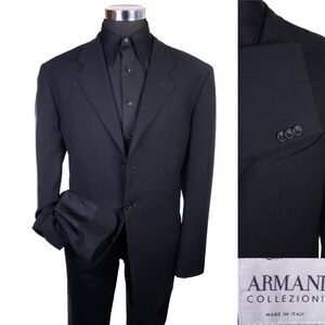 Armani Collezioni Sport Coat Suit Jacket Blazer Wool Sz 44L 3-Button Black EUC